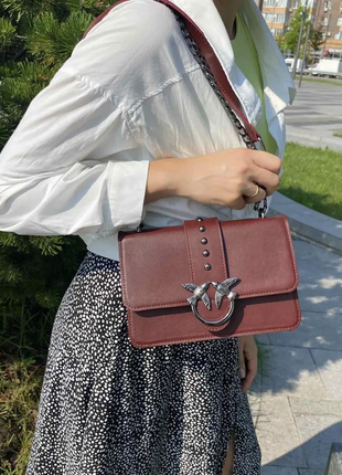 Жіноча шкіряна бордовая стильна жіноча шкіряна сумка жіноча сумочка клатч з ланцюжком птаха сумка5 фото