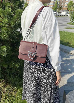 Жіноча шкіряна бордовая стильна жіноча шкіряна сумка жіноча сумочка клатч з ланцюжком птаха сумка6 фото