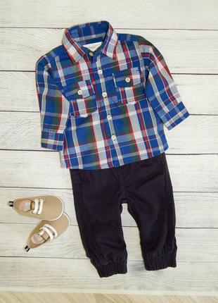 Костюмчик для хлопчика 0-3 місяців, сорочка в клітку і штани.2 фото