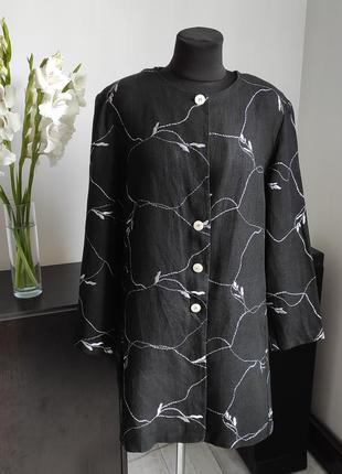 Льняний тренч кардиган від almia з вишивкою/льоновий плащ чорний