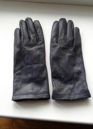 Синьо-сірі шкіряні рукавички на підкладці marks & spencer1 фото