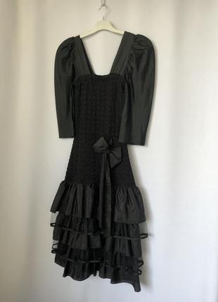 Винтаж 80е черное платье из 80х пышные рукава5 фото