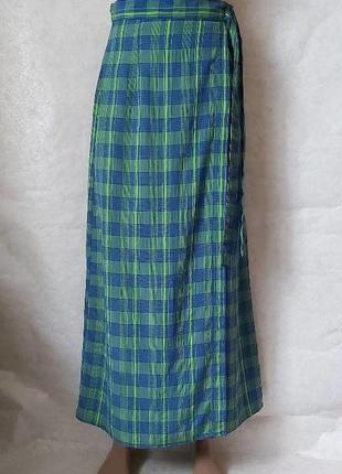 Фирменная sergio вискозная юбка в пол с имитацией на запах в клетку, размер л-ка