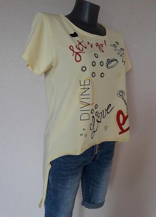 Мега-крута,трендова лимонна футболка з довгим спинкою pink daisy,туреччина,р-р l3 фото