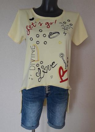 Мега-крутая,трендовая лимонная футболка с длинной спинкой pink daisy,турция,р-р l1 фото