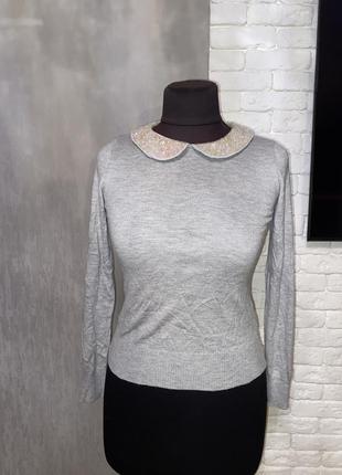 Джемпер з комірцем , тоненька кофта з комірцем, кофточка з комірцем h&m, xs