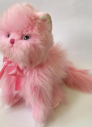Большая пушистая игрушка розовый котик коллекционная ty 2004