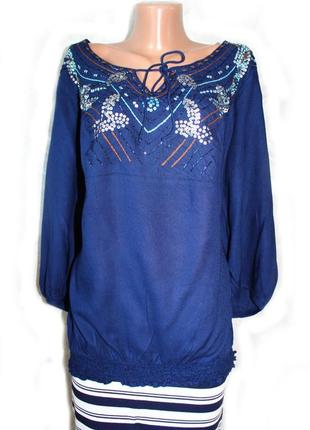 Блуза рубашка вышиванка со стеклярусом и паетками