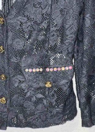 Піджак чорний жіночий ошатний гіпюровий / чорний піджак жіночий нарядний гіпюровий3 фото