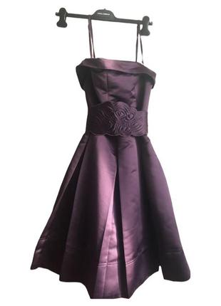 Вечернее брендовое лиловое атласное платье на съёмных бретелях1 фото