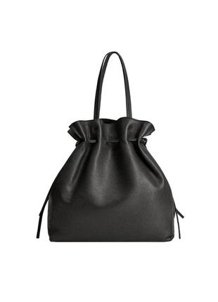 Женская черная кожаная сумка-шопер mango (іспанія)6 фото