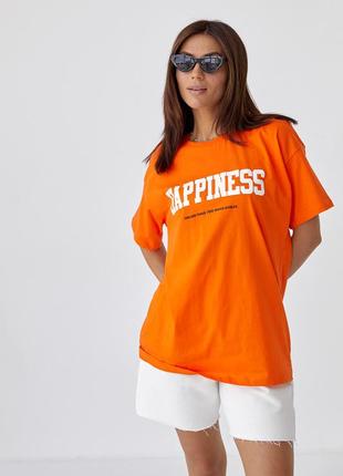 Женская трикотажная футболка с надписью happiness aura istanbul - оранжевый цвет, s (есть размеры)7 фото