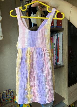 Фирменное разноцветная летнее муслиновое платье 1-2 года