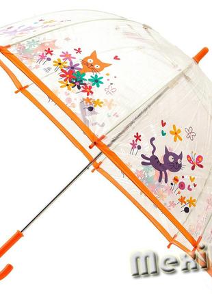 Прозрачный детский зонт zest. расцветка оранжевые коты1 фото