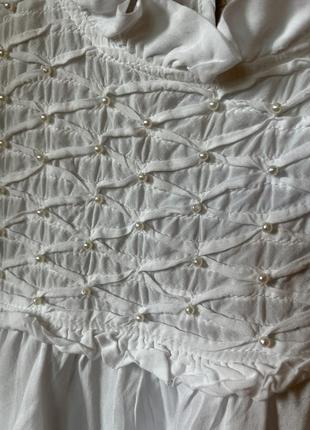 Белоснежная блуза от zara с жемчугом , белая блузка ( вискоза )3 фото