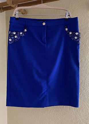 Юбка миди с камнями swarovski, цвет синий 💙 sassofono