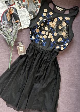 Шикарный сарафан miss selfridge с фатином, паетками, стразами и прозрачной спинкой
