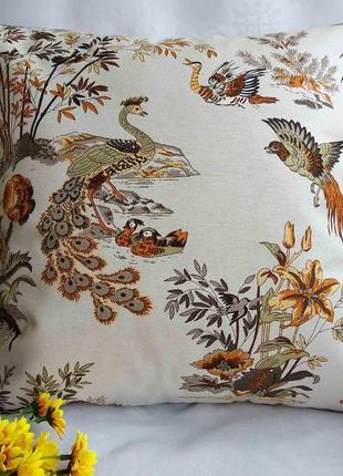 Декоративная наволочка 40*40 с павлинами с плотной ткани