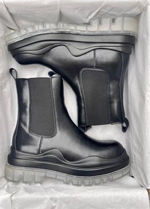 Жіночі ботінки bottega veneta black sole/ женские черные ботинки  ботега венета