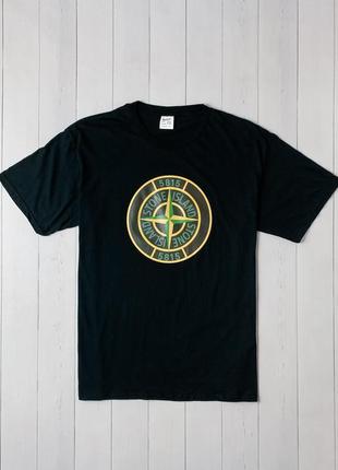 Мужская черная базовая футболка stone island стон айленд. размер l xl