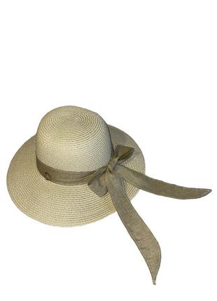 Романтичний капелюх сонцезахисний кремовий з гарним бантом1 фото