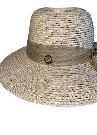 Романтичний капелюх сонцезахисний кремовий з гарним бантом4 фото