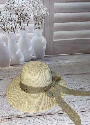 Романтичний капелюх сонцезахисний кремовий з гарним бантом9 фото