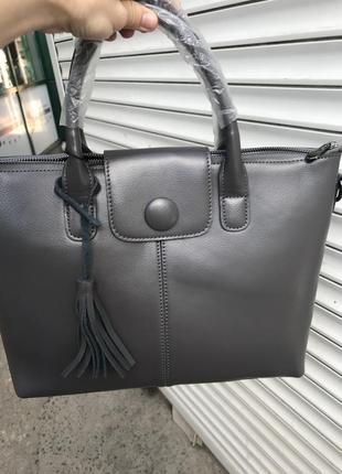Кожаная сумка сумка кожаная цвет серый италия1 фото