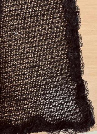 Кардиган черный мелкая ажурная вязка с рюшками и паетками, xl (794м)5 фото