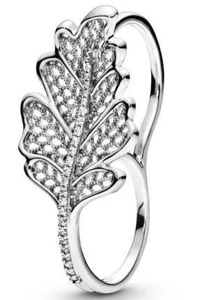Серебрянное кольцо дубовый листок двойное серебро 925 пандора pandora
