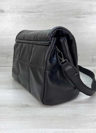 Стильная женская сумка черная с плечевым ремнем5 фото
