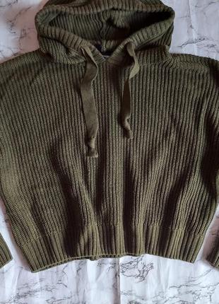 Вязана кофта светр хакі з капюшоном