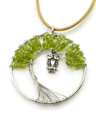 🦉🌳 кулон-амулет "сова на дереве жизни" натуральный камень оливит