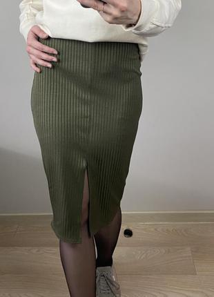 Спідниця міді в рубчик колір олива atmosphere