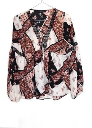 Блузка/блуза цветочный принт с объемными рукавами и шнуровкой на груди от atmosphere2 фото