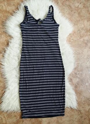 Хлопковое трикотажное платье в полоску с завязками на груди3 фото