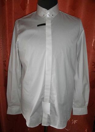 Белая стречевая мужская рубашка слим angelo litrico размеры 41-42 и 45-46 по вороту1 фото