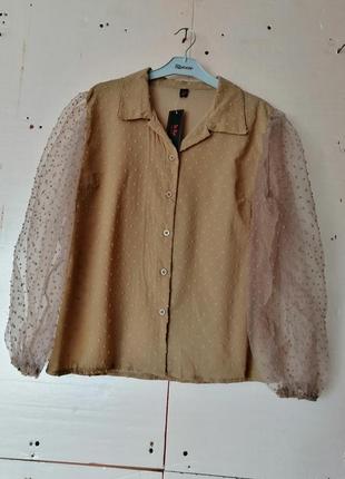 Рубашка блуза прозрачный пышный рукав сетка в горох не бренд , производитель фабричный китай производство фабричный китай! бирка состава отсутствует‼️