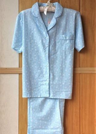 Ніжний блакитний піжамний комплект сет tru sleep піжама штани сорочка костюм вафельна фактура