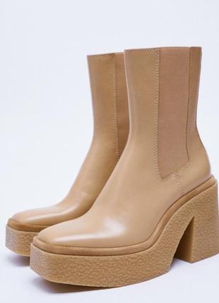 Zara кожаные ботильоны на каучуковой платформе