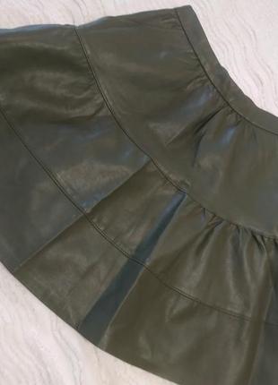 Кожаная юбка трехярусная с карманами s7 фото