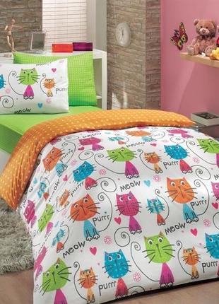 Кпб hobby poplin meow помаранчевий 160*220/1*50*70