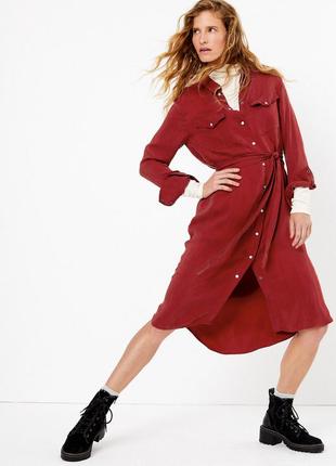 Бордова сукня сорочка міді з кишенями купро per una