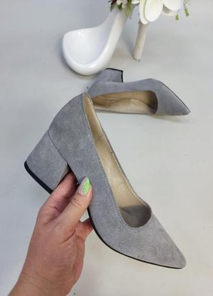 Туфли лодочки из натуральной итальянской кожи и замша серые7 фото