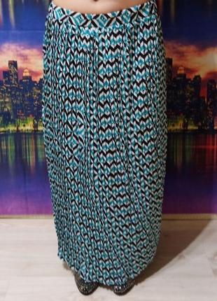 Изумрудная плистрованая плиссированная юбка макси длинная голубая празднечная летняя в складочку2 фото