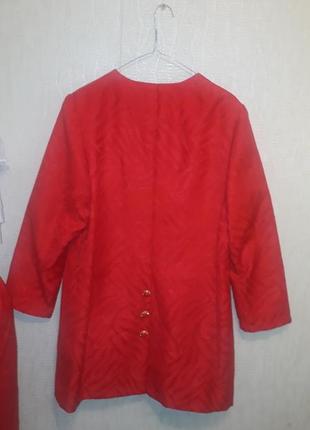 Вінтаж шикарний червоний костюм довгий жакет піджак і приталена спідниця олівець по коліно4 фото