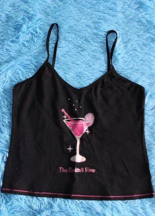 Летний черный топик с принтом