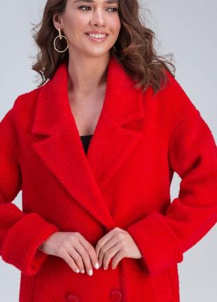 Стильне двобортне коротке пальто-жакет мег демисезон вовняне червоний2 фото