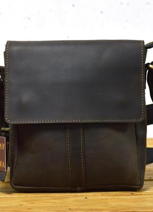 Кожана сумка через плече з клапаном коричнева tarwa rc-416-4sa