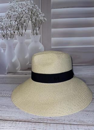 Капелюх сонцезахисний федора сілена колір кремовий з чорною стрічкою
